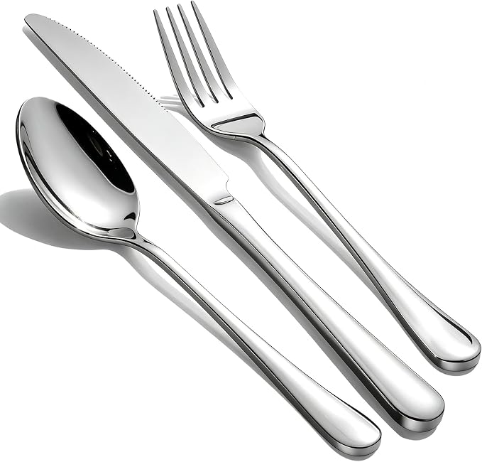 12-Piece Silverware Set for 4 - Stainless Steel Flatware Cutlery Set Service for 4, Mirror Polished Flatware Set Include Forks Spoons Knives for Home, Wedding, Restaurant, Dishwasher Safe