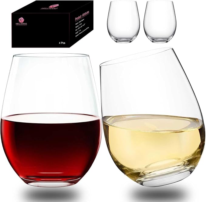 Stemless Wine Glasses Set of 4-20 oz, Leadfree, Dishwasher-Safe, Perfect for Poolside, Outdoors, Camping, Evening Party, Birthdays, Shower, Housewarming Gift.（Clear）