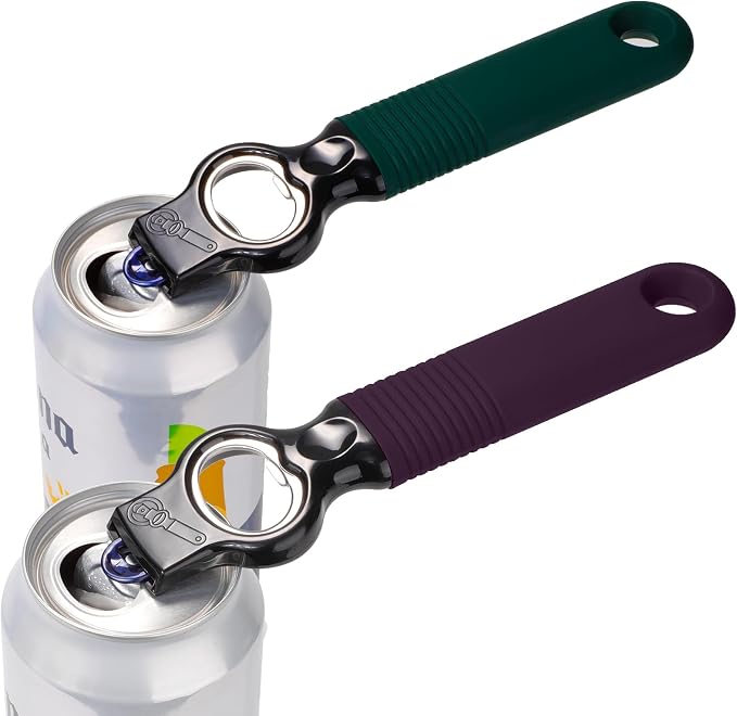 2-in-1 Soda Can Tab & Beer Bottle Opener, Dark Green & Plum, 2Pack | Easy pull tab opener with soft silicone handle protects nails & arthritic hands. Great for bars, picnics, and outdoor events
