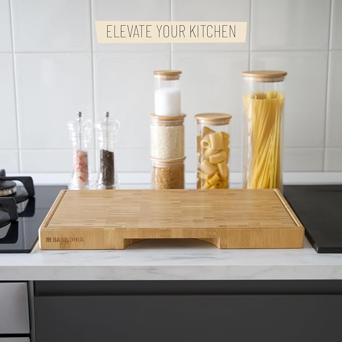 Bamboo Cutting Board, End Grain Butcher Block for Kitchen, Extra Thick 1.7" | 16 x 10 Inch (Extra Thick 1.7") Professional, Heavy Duty Hardwood Non Toxic Wooden Chopping Board (Oil & Plate Included)