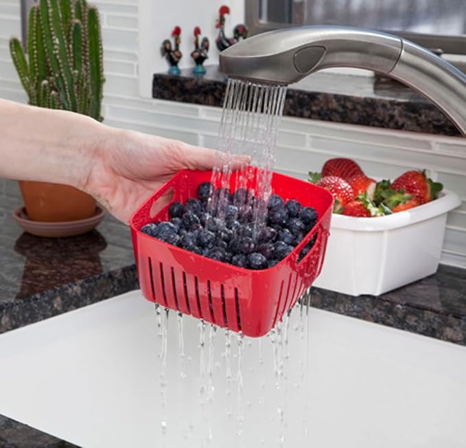 Hutzler 3-in-1 Berry Keeper Colander and Container, Keeps Berries Fresh Longer, 2 Pints, Apricot