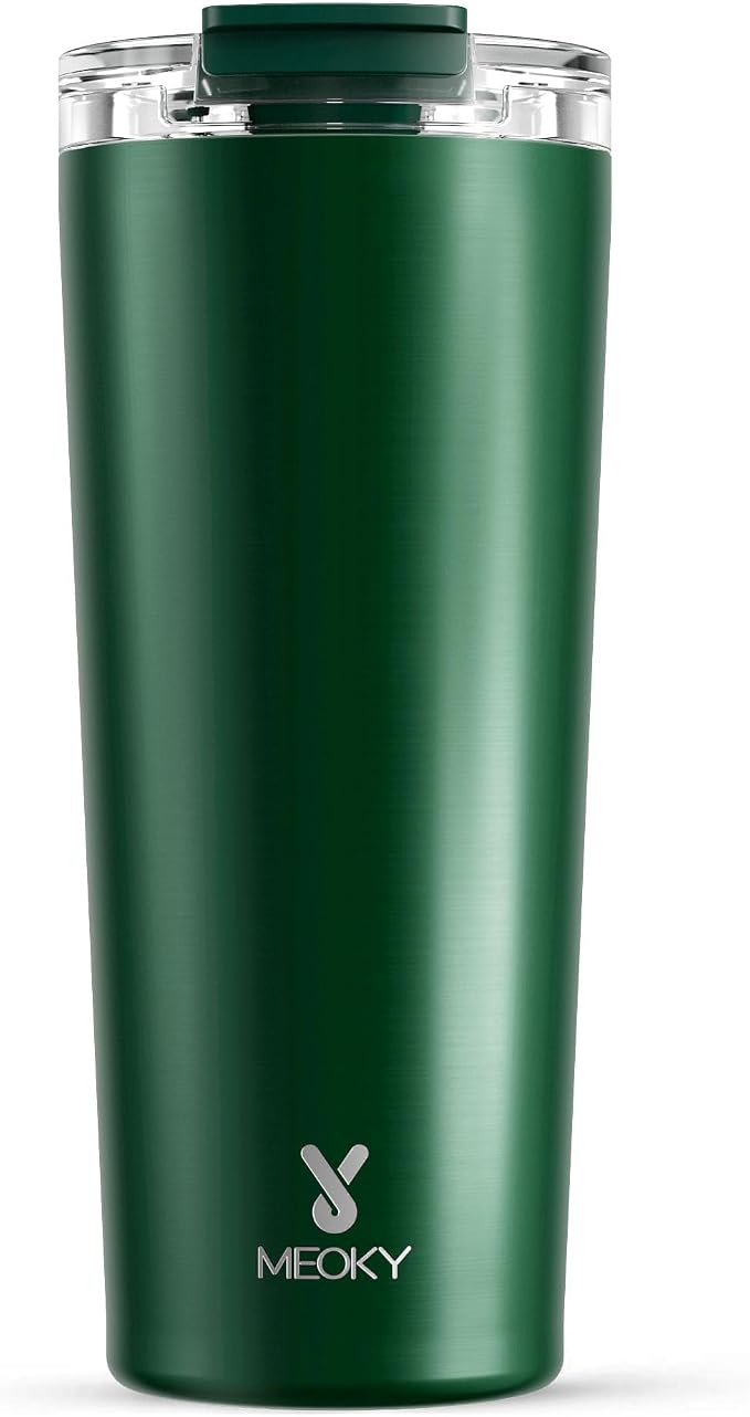 Meoky 24 oz Insulated Travel Coffee Mug: Leak Proof Lid, Evergreen | Stainless Steel Coffee Tumbler, Keeps Hot for 8 Hours or Cold for 24 Hours, Fits in Car Cup Holder, BPA Free