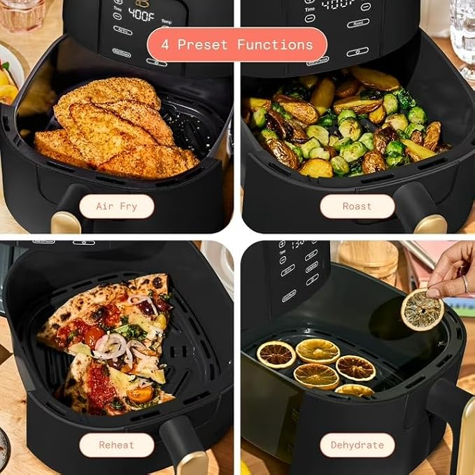 B 6 Quart Digital Air Fryer TurboCrisp Technology, Large Touchscreen Controls, Ceramic Roast Reheat Dehydrate Nonstick, Family Size for 5-7 People