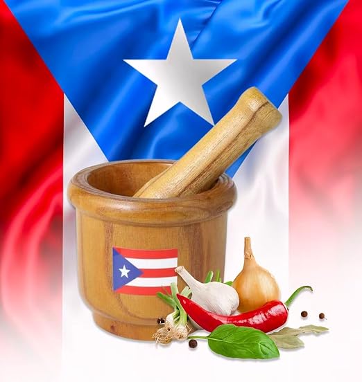 Puerto Rico Pilon – Traditional Wooden Mortar and Pestle – Boricua Kitchen Tool for Mofongo, Garlic, Sofrito and Caribbean Puerto Rican Style Cooking (Med Size 4.72 x3.94 Inch)