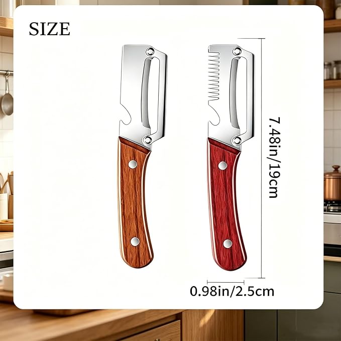 Vegetable Peeler With Wooden Handle and Bottle Opener, 2026 Upgrade 3-in-1 Veggie Peeler With Scallion Shredder and Bottle Opener for Kitchen