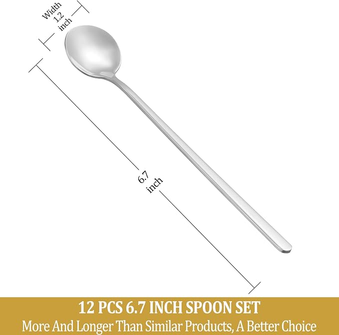 12 Pcs Teaspoons Set, 6.7 Inch Tea Spoons Long Handle, Small Teaspoons, Food Grade Stainless Steel Spoons, Long Spoon for Stirring, Metal Espresso Spoon, Coffee Bar Accessories