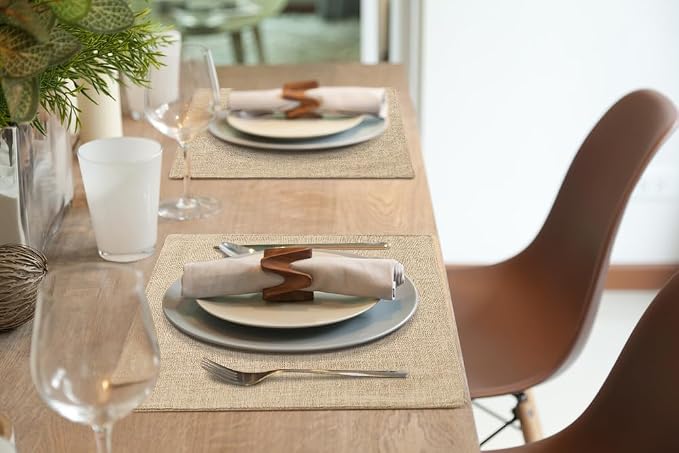 Faux Cotton Linen Placemats Set of 8, Cloth Washable Farmhouse Dining Table Mats for Indoors & Outdoors, Easy to Clean, Linen, 13 x 19 Inch