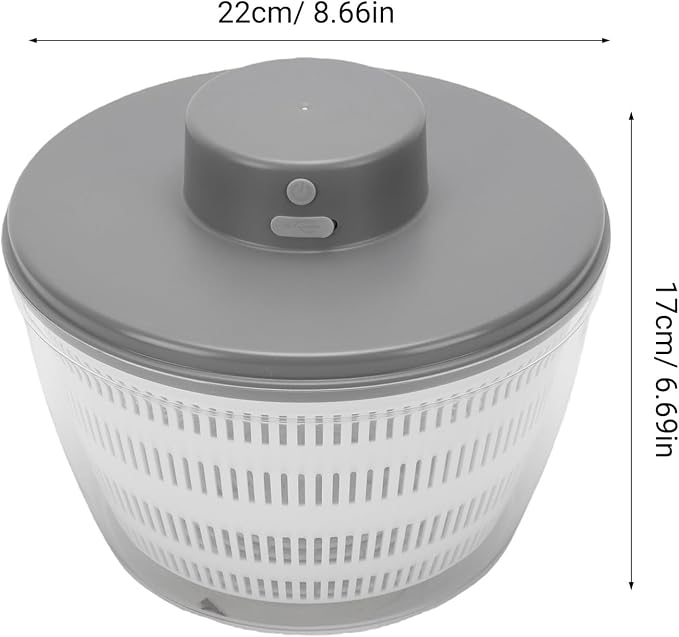 Fockety Salad Spinner, USB Rechargeable Vegetables Washer Dryer Fruit Washing Bowl Automatic Compact Manual Vegetable Dryer for Washing, Spinning, and Draining (Gray)