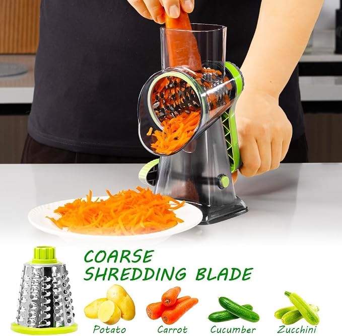 Cheese Grater with Handle,Multifunctional Rotary Cheese Grater | Powerful suction cup base,Effortless and time-saving,Protects your hands,Versatile,Detachable,Easy to clean