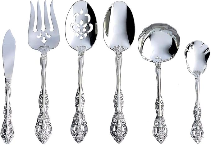 Oneida Michelangelo 6-Piece Silverware Serving Set, Flatware | silver, dishwasher safe | heavy duty, cutlery set for kitchen and dining, serving utensil set, wedding silverware