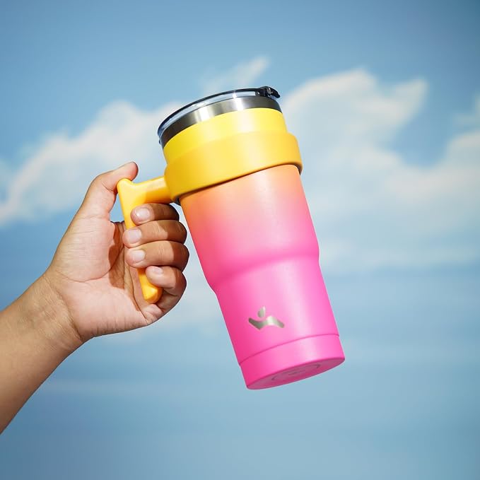 Konokyo 20 oz Tumbler with Handle and Straw, Insulated Travel Mug | Rainbow; BPA-free, leak-proof tumbler with 2 lids, 2 straws, cup holder fit for coffee, office, travel & daily use