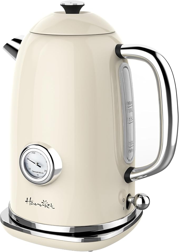 Harriet 61oz Electric Kettle with Thermometer, Retro Hot Water Boiler | 1500W Hot Water Kettle, Electric Tea Kettle for Boiling Water, LED Indicator, Auto Shut-Off & Boil Dry Protection