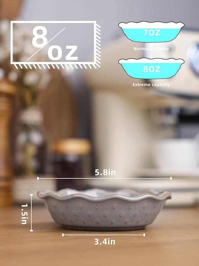 Ceramic Mini Pie Pans Set of 4, 5.8 Inch Pie Plates (Vintage Grey) | Even Heat Distribution, Perfect Individual Servings, Easy Release, Durable Design, Oven Safe, Dishwasher Safe