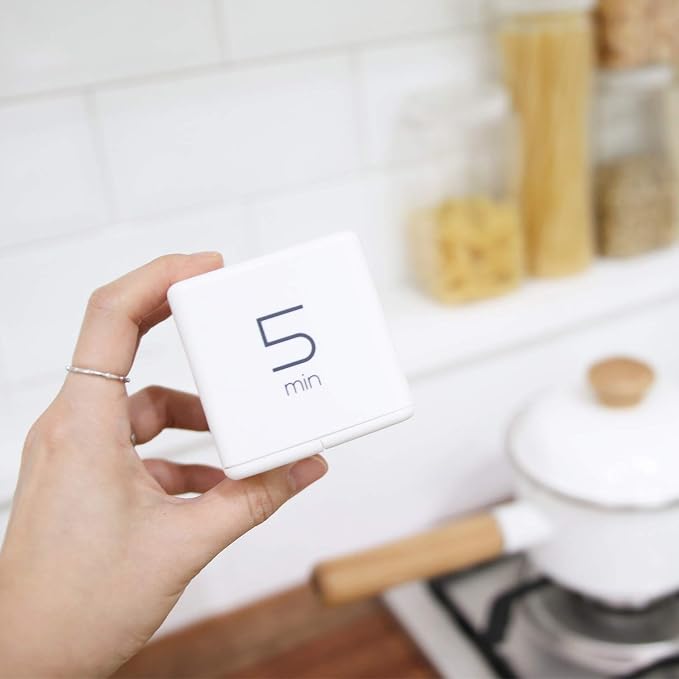 mooas Cube Timer, Flip, Block, Productivity, Time Management (White) | 5/15/30/60 Min Countdown Timer, Battery Operated, 2-Level Alarm Vol, Easy to Use, ADHD, Exercise, Study, Cooking