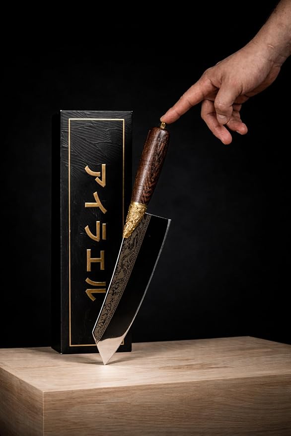 Dragon Engraved Chef Knife – Unique Gift for Men, Chefs & Collectors | 8.5" Razor-Sharp Japanese-Style Kitchen Knife, Mirror-Polished Stainless Steel Blade, Rosewood Handle & Premium Gift Box