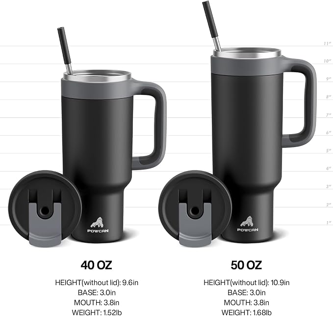 POWCAN 40 oz Tumbler with Handle, 2-in-1 Straw and Sip Lid, Leakproof, Dishwasher Safe, Insulated Stainless Steel Travel Coffee Mug, Keeps Cold for 34 Hours, Fits in Car Cup Holder (Wisteria)