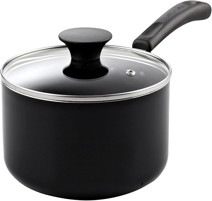 Cook N Home Basic 2 Quart Nonstick Saucepan with Glass Lid, Small Non Stick Aluminum Sauce Pan, Multi-Purpose Milk Chocolate Cooking Pot with Stay-Cool Handle, Black