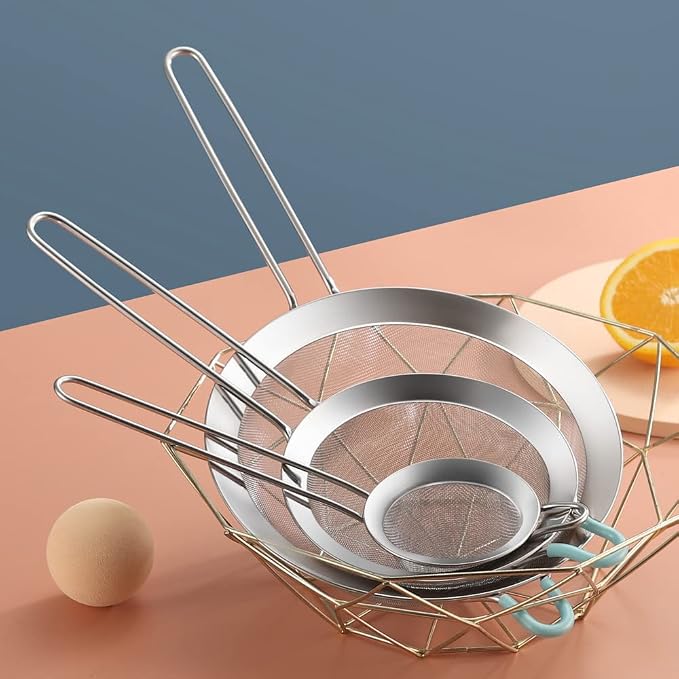 304 Stainless Steel Fine Mesh Strainers for Kitchen, Colander-Skimmer with Handle, Sieve Sifters for Food, Tea, Rice, Oil, Noodles, Fruits, Vegetable
