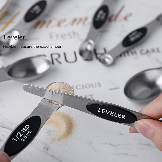 Magnetic Measuring Spoons Set Stainless Steel Stackable Measuring Spoons | Dual Sided Nesting Teaspoons Tablespoons Set of 8 for Measuring Dry and Liquid Ingredients