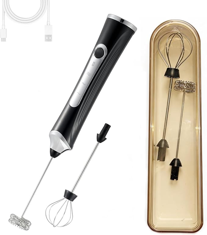 Handheld Electric Milk Frother with 2 Heads, Coffee Whisk Foam Mixer with USB Rechargeable 3 Speeds, Foam Maker Blender for Latte, Cappuccino, Hot Chocolate, Egg (Type 7)