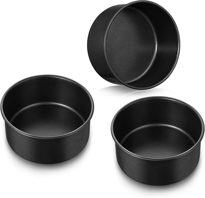 E-far 5 Inch Cake Pan, 3PCS Nonstick Stainless Steel Small Baking Cake Pans | Round Smash Baking Tins Bakeware for Birthday Layer Cake/Cheesecake, Straight Side & Non-Toxic, Leakproof & Easy Clean