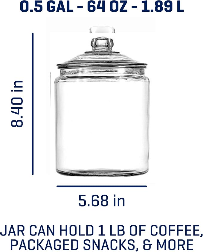 Anchor Hocking Heritage Hill 1/2 Gallon Glass Jar with Lid, Set of 2