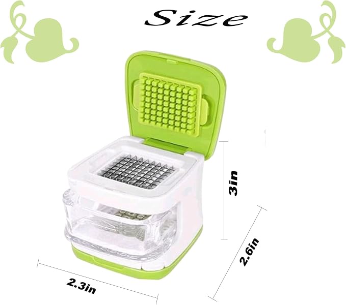 Garlic Press,Double cutting Crusher, Cutter, Mincer, and Storage Container (Green).