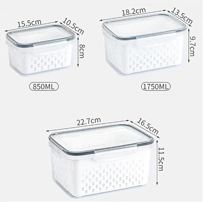 4 in 1 Food Storage Container with Lid, 2026 New Fruit Storage Containers for Fridge, Transparent Produce Storage Box with Drain Basket & Removable Colander for Salad Berry Vegetables (Gray, L)