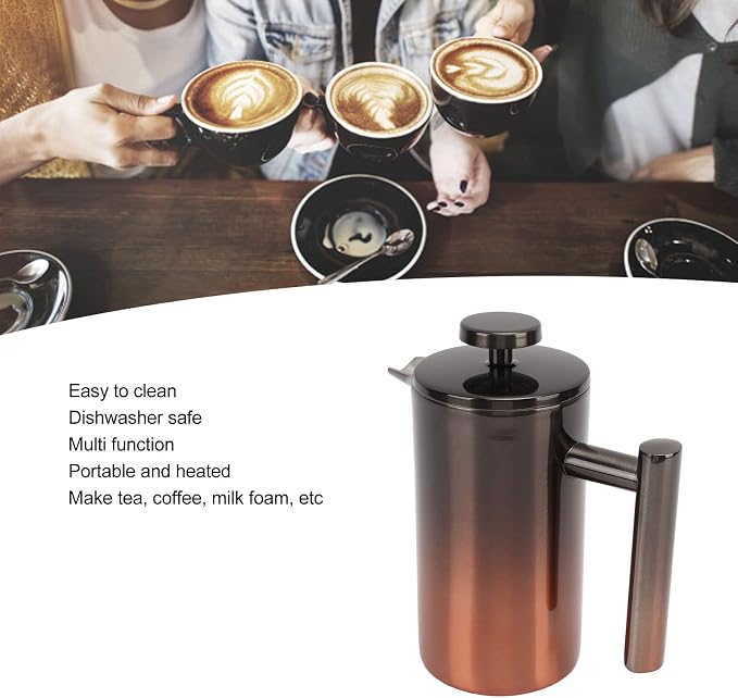 French Press Coffee Maker, Double Walled Stainless Steel French Press Coffee Pot Gradient Color Design Metal Insulation Coffee Press for Home Outdoor Camping Travel(350ml)