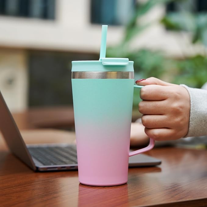 BJPKPK 26oz Insulated Tumbler with Handle, Lid & Straw, Stainless Steel | Double Wall Vacuum Insulated Coffee Travel Mug - Keeps Cold & Hot, BPA Free, Cupholder Fit for Office, Gym & Travel
