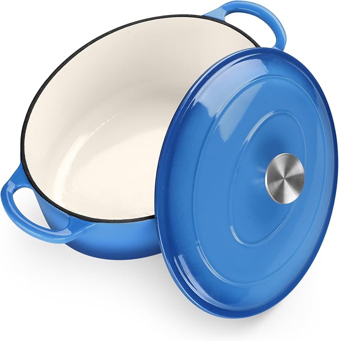 TeamFar Oval Dutch Oven, 5qt Enameled Cast Iron Dutch Oven Pot with Lid | For Bread Baking/Stewing/Braising/Frying, Suitable for Various Stoves, Dual Handles & Easy Cleanup, Blue