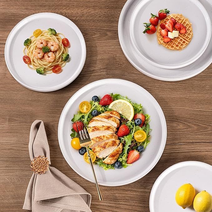 AmorArc Stoneware Dinnerware Sets for 8,24Pcs Plates and Bowls Set | Handmade Ceramic Dish Set,Dishwasher & Microwave Safe,Scratch Resistant-White