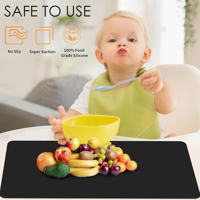 Large Silicone Mats for Kitchen Counter, 27.6 x 15.7'' Countertop Protector Mat Heat Resistant Mat for Air Fryer, Non-Slip Table Placemat for Kids, Nonstick Black Silicone Mat for Baking Pastry, 1Pcs