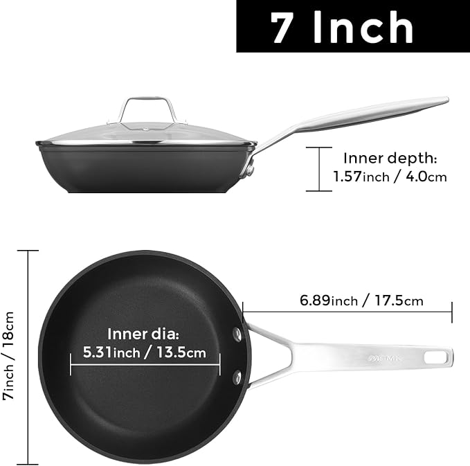 MsMk 7 Inch Small Nonstick Frying pan with Lid, Egg Omelet Skillet | Non Toxic, Even Heating, Easy Clean, Dishwasher & Oven Safe, suitable for gas & electric & induction stoves, PFOA & PFAS Free