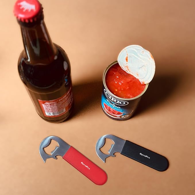 Magnetic 2-IN-1 Ring-Pull Can Opener, Beer Bottle Opener, Easy Open Any Pull Tab Cans for Seniors, Soda, Pet Food, Cat Cans, Beer, Gadgets for People with Arthritis, kitchen gadgets, 2-Pack, Red