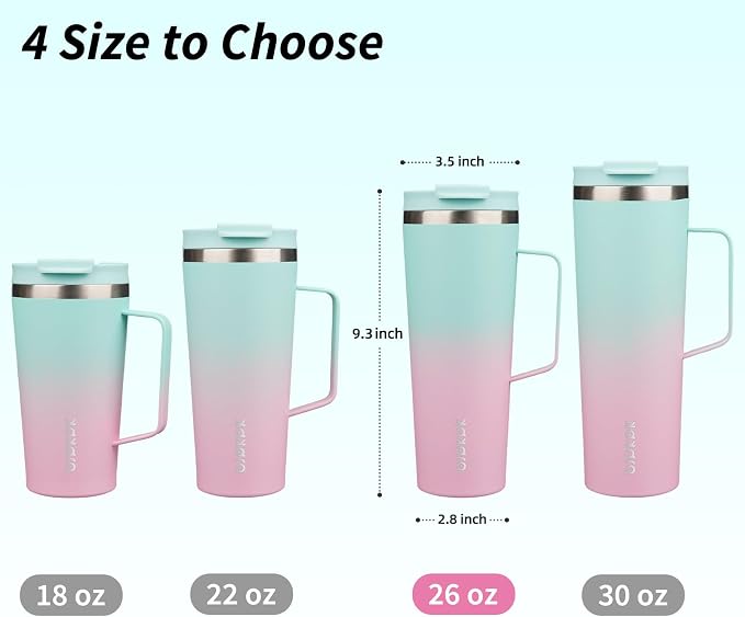BJPKPK 26oz Insulated Tumbler with Handle, Lid & Straw, Stainless Steel | Double Wall Vacuum Insulated Coffee Travel Mug - Keeps Cold & Hot, BPA Free, Cupholder Fit for Office, Gym & Travel