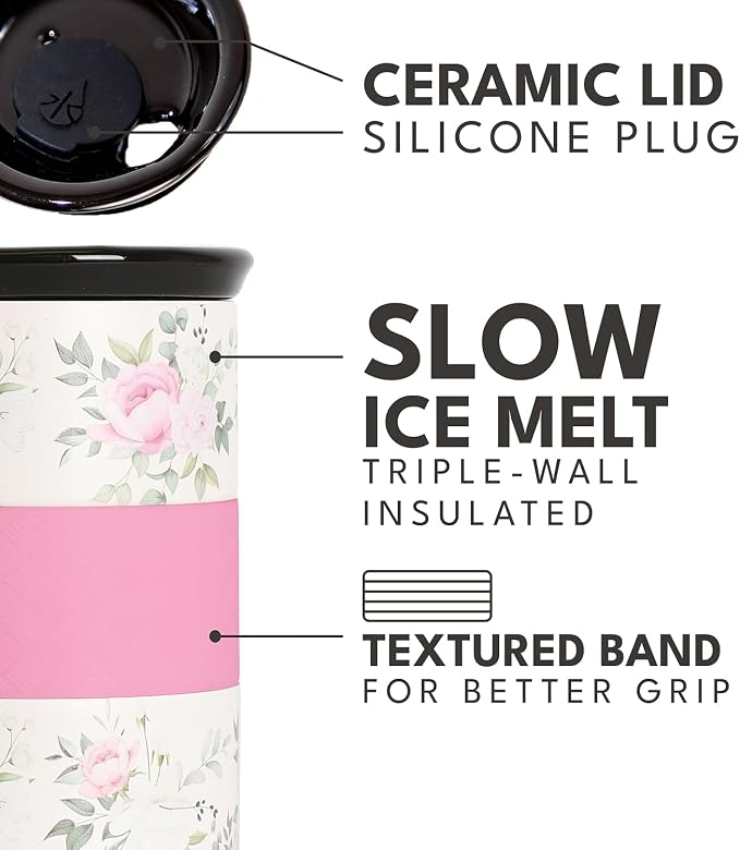 Elemental Artisan 16oz Triple-Wall Insulated Coffee Tumbler w/Ceramic Lid | Triple Wall Coffee Travel Mug, Reusable Stainless Steel Coffee Tumbler; Thermal Coffee Cups for Hot (6 Hrs) & Cold (18 Hrs)