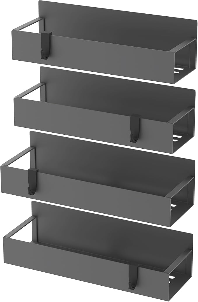 Metal Magnetic Spice Rack for Refrigerator Dark Gray, 4 Pack | Magnetic Shelves Heavy Duty for Fridge in Kitchen, Seasoning Storage Organizer, For Oven Washer and Dryer, For Heavier Items