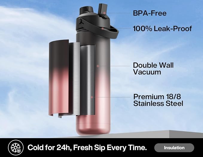 POWCAN 26 oz Insulated Water Bottle with 2-in-1 Straw and Spout Lid, Keep Cold 24H, Leak-Proof, Fits in Car Cup Holder, Stainless Steel Water Bottle for Sports, Travel, Gym, Gift, and School (Queen)