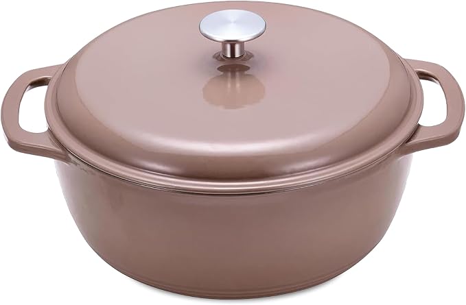 Amazon Basics Cast Iron Dutch Oven Pot with Lid, Enameled, Dual Handles, Heavy-Duty, Small, 4.3-Quart, Clay