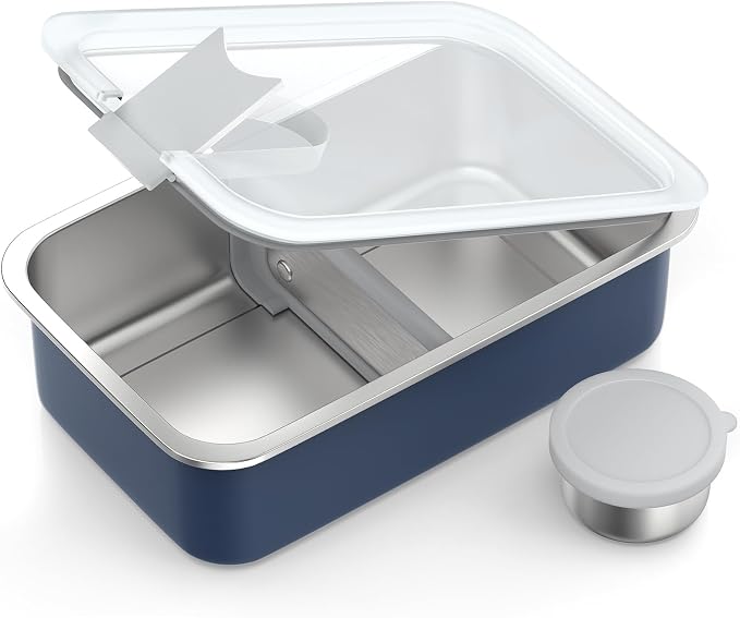 Bakpoco Stainless Steel Bento Lunch Box, 42oz Leak-Proof Metal Lunch Box Containers, Microwave-Safe, with Adjustable Divider, Convenient Lunchbox for Work, Travel