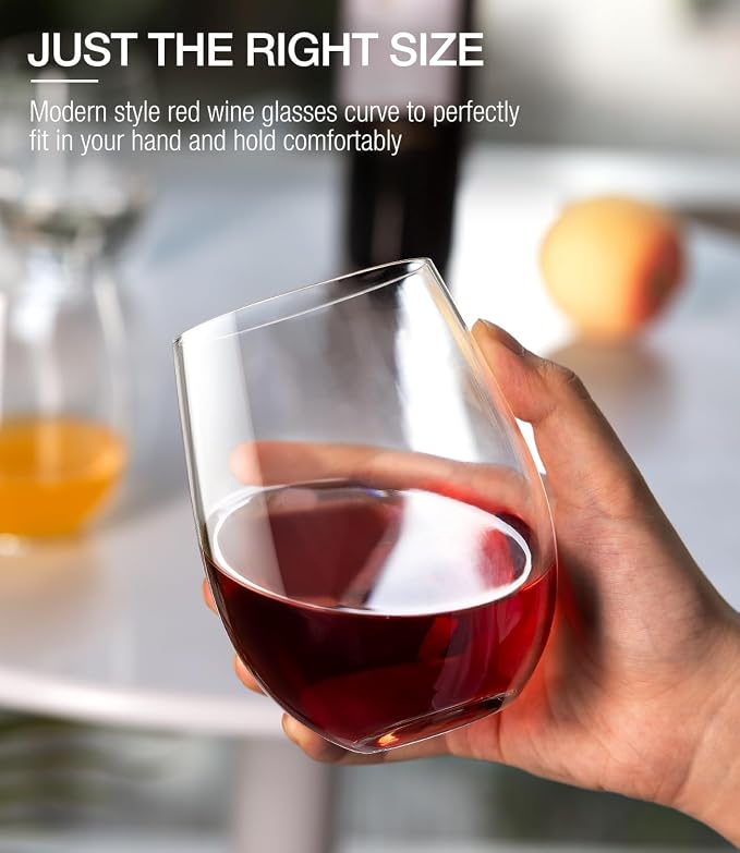 Stemless Wine Glasses Set of 2, 18oz Red White Wine Glass, No Stem | Glassware, Sturdy Drinking Glass, Home Bar, Daily Use, Hosting, Evening Party, Birthdays, Housewarming