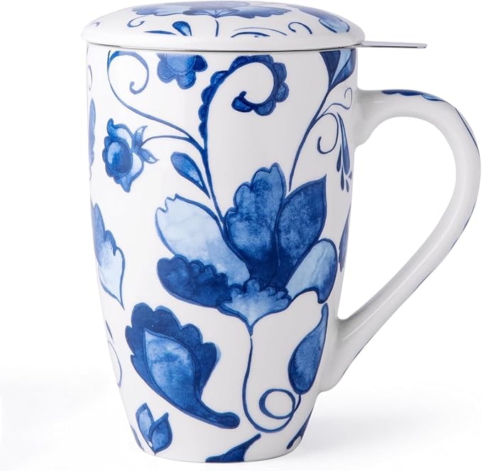 GBhome Tea Mug with Infuser and Lid,18 Ounce Ceramic Loose Leaf Cup Steeper | Lead-Free Glaze For Tea Lovers,Microwave & Dishwasher Safe with Tea Strainer