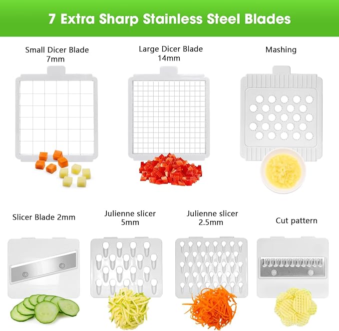 Vegetable Chopper with Container, 10 in 1 Manual Food Chopper Cutter, Black | Multifunctional Sharp Blades Dice, Slice, Shred & Grate for Onions, Salads, Fruit at Home Kitchen for Various Use