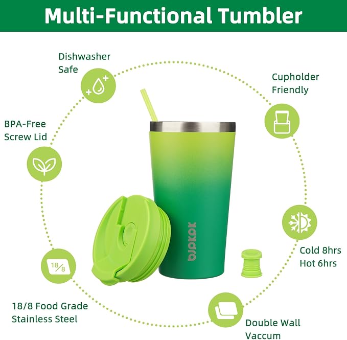 BJPKPK 18 oz Coffee Tumbler with Straw, Insulated Stainless Steel Cup | Double Wall Vacuum, Leak Proof, Keeps Hot/Cold, BPA Free, Dishwasher Safe, Cupholder Friendly, Travel, Bamboo Grove