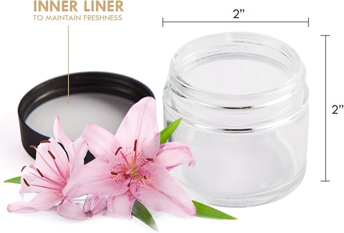2oz Jars with Lids, Hoa Kinh 24 Pack Clear Cosmetic Glass Jars with Lids | Empty Cosmetic Containers Round Airtight Glass Jar with Inner Liners and Lid for Storing Lotions, Powders, and Ointments