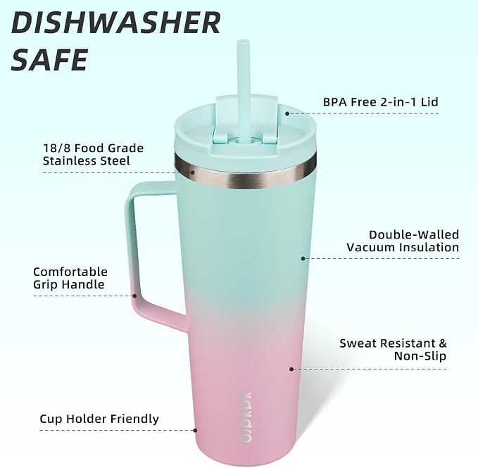 BJPKPK 26oz Insulated Tumbler with Handle, Lid & Straw, Stainless Steel | Double Wall Vacuum Insulated Coffee Travel Mug - Keeps Cold & Hot, BPA Free, Cupholder Fit for Office, Gym & Travel