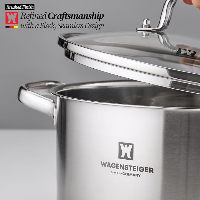 WAGENSTEIGER 7.27-Quart Dutch Oven, Stainless Steel 3-Layer Construction with Aluminum Core, Tempered Glass Lid, Spacious Stock Pot for Boiling, Stewing, Canning – For All Stovetops (9.84" Diameter)