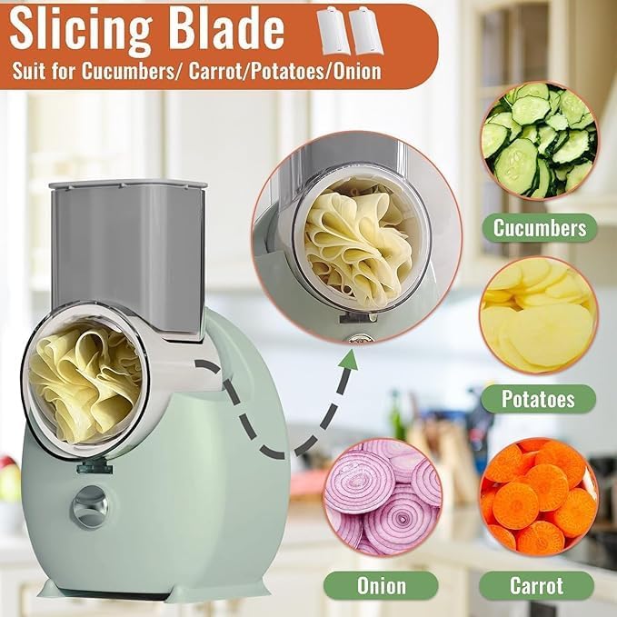 Electric Cheese Grater for Block Cheese,Home Kitchen Electric Grater | 3 Interchangeable Blades,One-Touch Control,Safety Push Bar,Salad Shooter Electric Slicer & Shredder for Veggies Fruits Nuts