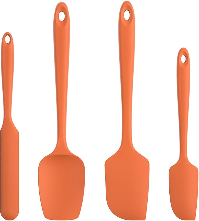 U-Taste Silicone Spatula Set with 600 Degrees Fahrenheit Heat Resistant (Orange) | Food Grade Hot-Proof Seamless Rubber Scraper, Kitchen Flexible Silicon Cooking Utensil Set, Diswasher Safe Baking Supplies